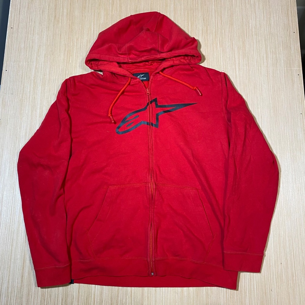 Alpinestars Mens XL Red Full Zip Graphic Hoodie Astar Logo Fleece Sweatshirt